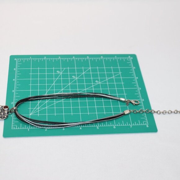 Chico's Melatlic Modern Art and Garnet Medalion Necklace - Picture 6 of 10